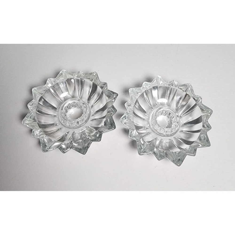 Vintage Pair of Cut Glass Taper Candle Holder Made in Canada 3-1/2" Diameter